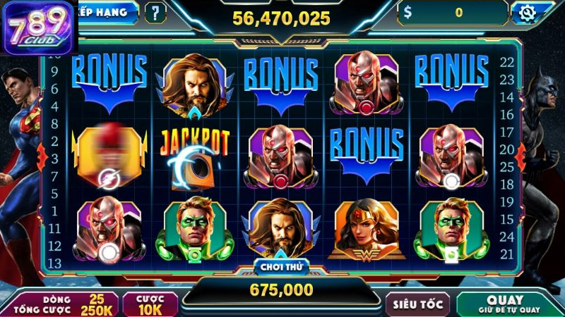 ustice League 789Club là trò chơi slot trực tuyến với chủ đề dựa trên các nhân vật nổi tiếng của DC Comics